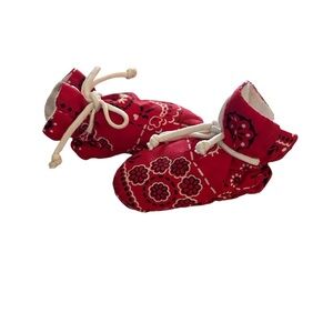 Vintage 70s Red bandana new born print Baby Booties slippers shoes Boho western